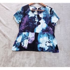 Juicy Couture Blue White Floral Watercolor Keyhole Peplum Blouse Size Small Y2K